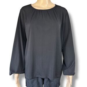 H&M Womens Blouse Top Shirt Pullover Balloon Sleeve Stretch Relaxed Fit Black M